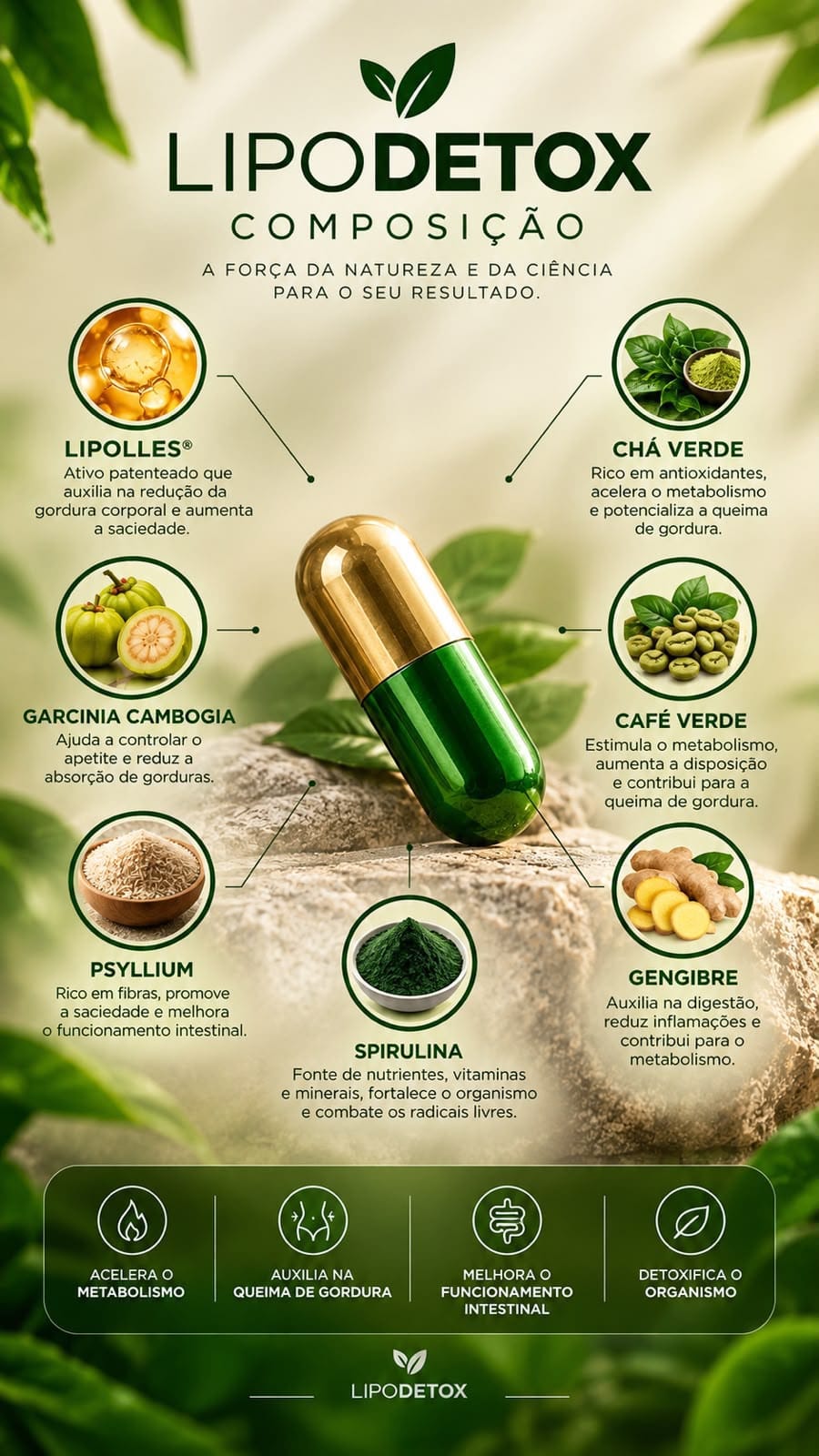 Composição LIPODETOX com 7 ativos naturais